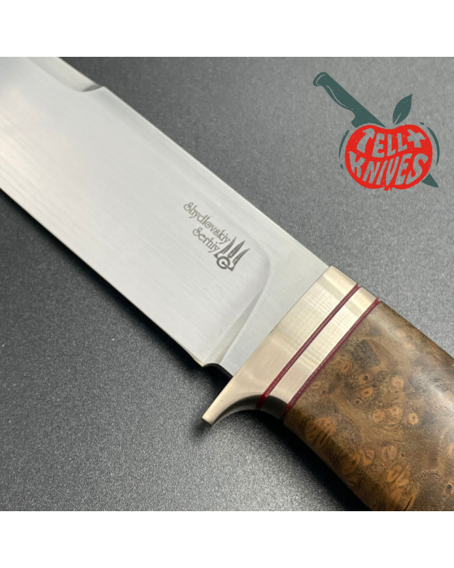 Custom knife Bowie 14 forest fixed blade knife M390 premium steel amboyna wood handle leather sheath