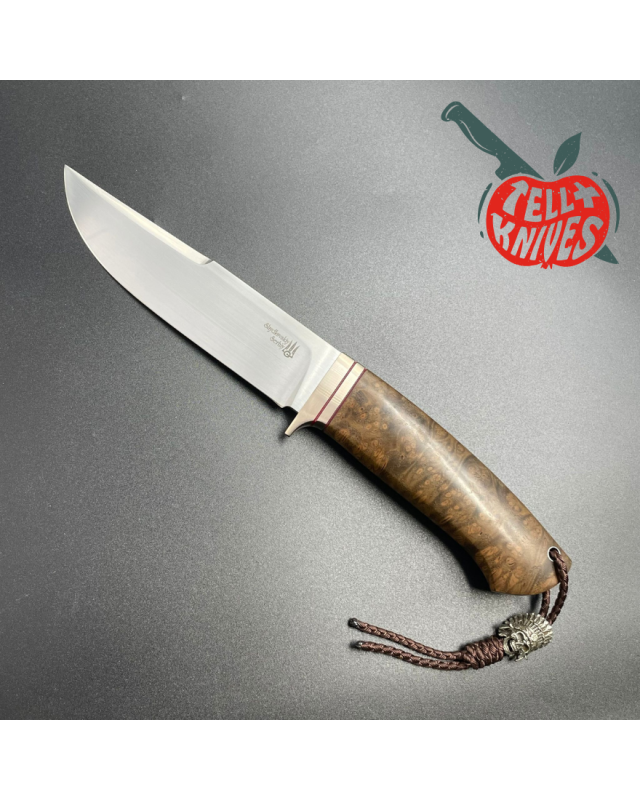 Custom knife Bowie 14 forest fixed blade knife M390 premium steel amboyna wood handle leather sheath