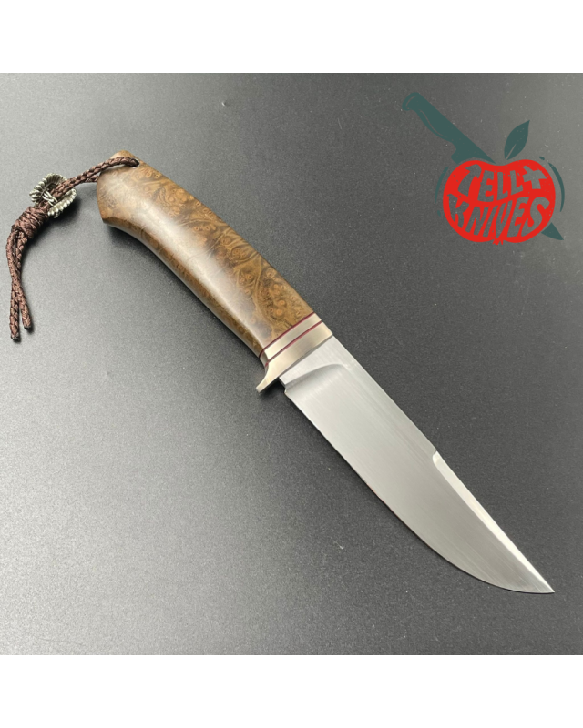 Custom knife Bowie 14 forest fixed blade knife M390 premium steel amboyna wood handle leather sheath