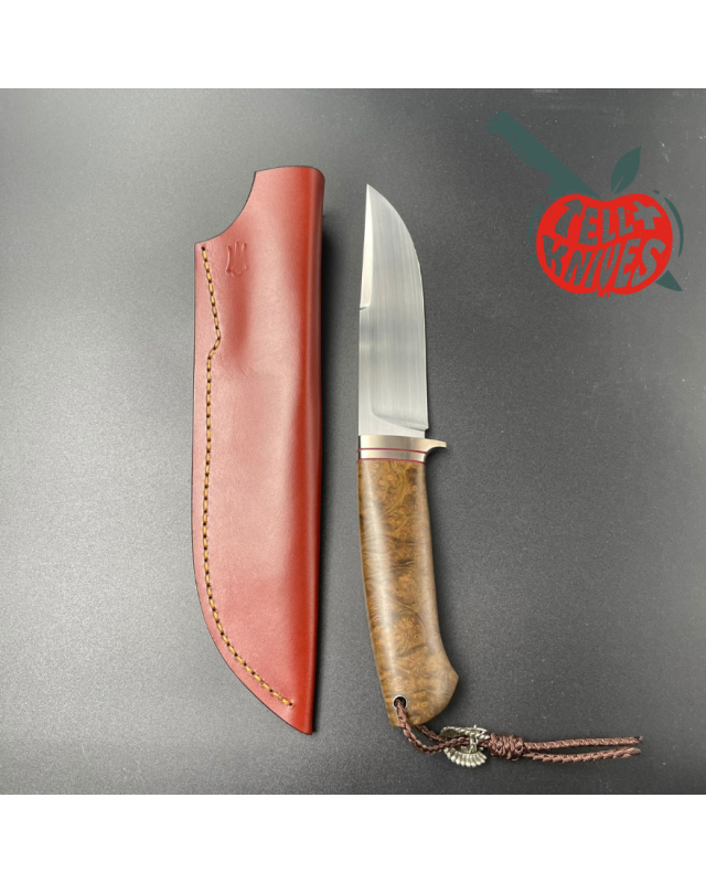 Custom knife Bowie 14 forest fixed blade knife M390 premium steel amboyna wood handle leather sheath