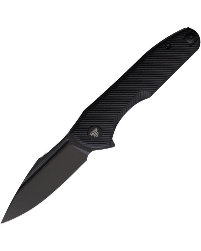 Antliae folding knife 14C28N steel blackwash finish blade Button Lock black G10 handle