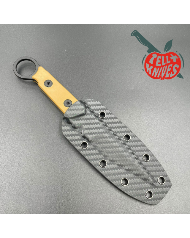 ADV Tactical Warspike fixed blade full tang D2 steel black finish Coyote G10 handle finger ring kydex sheath