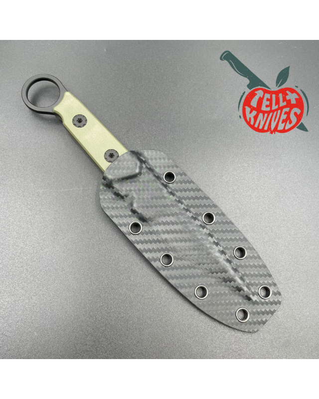 ADV Tactical Warspike fixed blade full tang D2 steel black finish OD Green G10 handle finger ring kydex sheath