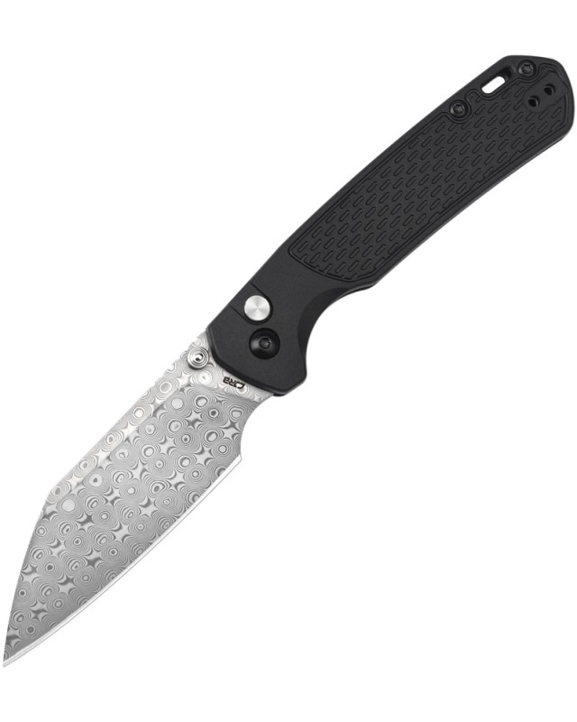 CJRB Large Pyrite Folding Knife  Damas Steel Black FRN Handle