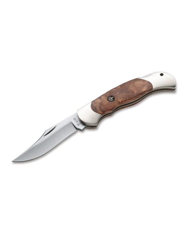 Böker Solingen Optima 440C stainless steel satin finish blade thuja wood handle lockback