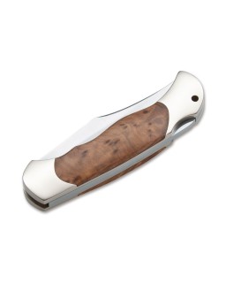Böker Solingen Optima 440C stainless steel satin finish blade thuja wood handle lockback